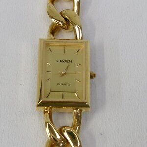 Gruen Precision Quartz Ladies Gold Plated Chain Bracelet Wrist Watch